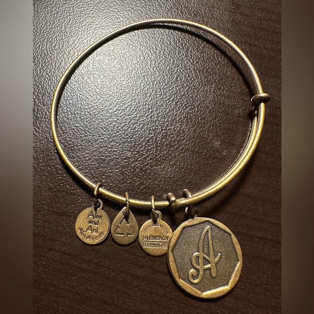 Alex and Ani Gold Tone Initial Letter A Charm Bracelet Bangle Energy 2013